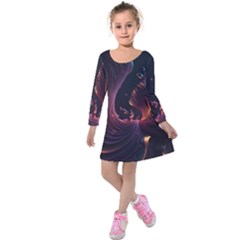 Ai Generated Swirls Space Design Fractal Light 3d Art Pattern Kids  Long Sleeve Velvet Dress by Ravend