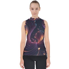 Ai Generated Swirls Space Design Fractal Light 3d Art Pattern Mock Neck Shell Top by Ravend