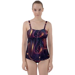 Ai Generated Swirls Space Design Fractal Light 3d Art Pattern Twist Front Tankini Set by Ravend