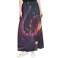 Ai Generated Swirls Space Design Fractal Light 3d Art Pattern Maxi Chiffon Skirt by Ravend