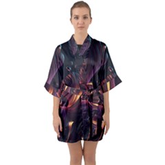 Ai Generated Swirls Space Design Fractal Light 3d Art Pattern Half Sleeve Satin Kimono  by Ravend