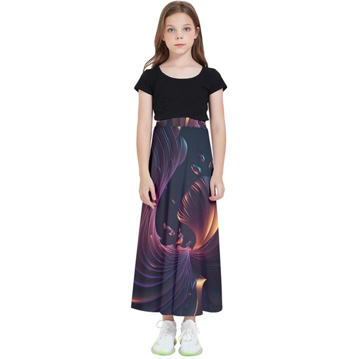 Ai Generated Swirls Space Design Fractal Light 3d Art Pattern Kids  Flared Maxi Skirt