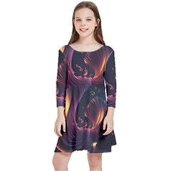 Ai Generated Swirls Space Design Fractal Light 3d Art Pattern Kids  Quarter Sleeve Skater Dress by Ravend