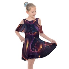 Ai Generated Swirls Space Design Fractal Light 3d Art Pattern Kids  Shoulder Cutout Chiffon Dress by Ravend