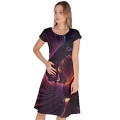 Ai Generated Swirls Space Design Fractal Light 3d Art Pattern Classic Short Sleeve Dress by Ravend