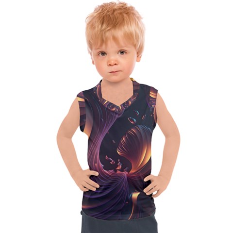 Ai Generated Swirls Space Design Fractal Light 3d Art Pattern Kids  Sport Tank Top by Ravend