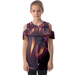 Ai Generated Swirls Space Design Fractal Light 3d Art Pattern Fold Over Open Sleeve Top by Ravend