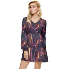 Ai Generated Swirls Space Design Fractal Light 3d Art Pattern Tiered Long Sleeve Mini Dress by Ravend