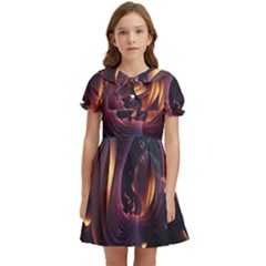 Ai Generated Swirls Space Design Fractal Light 3d Art Pattern Kids  Bow Tie Puff Sleeve Dress by Ravend