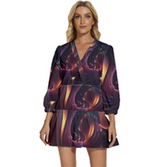 Ai Generated Swirls Space Design Fractal Light 3d Art Pattern V-neck Placket Mini Dress by Ravend