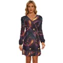 Ai Generated Swirls Space Design Fractal Light 3d Art Pattern Long Sleeve Waist Tie Ruffle Velvet Dress View1