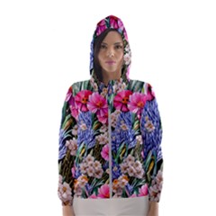 Bountiful Watercolor Flowers Women s Hooded Windbreaker by GardenOfOphir