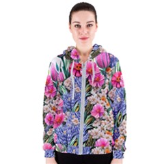 Bountiful Watercolor Flowers Women s Zipper Hoodie by GardenOfOphir