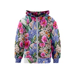 Bountiful Watercolor Flowers Kids  Zipper Hoodie by GardenOfOphir