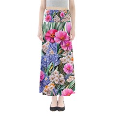 Bountiful Watercolor Flowers Full Length Maxi Skirt by GardenOfOphir