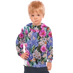 Bountiful Watercolor Flowers Kids  Hooded Pullover by GardenOfOphir