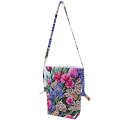 Bountiful Watercolor Flowers Folding Shoulder Bag by GardenOfOphir