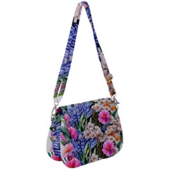 Bountiful Watercolor Flowers Saddle Handbag by GardenOfOphir