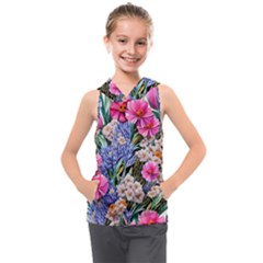 Bountiful Watercolor Flowers Kids  Sleeveless Hoodie by GardenOfOphir