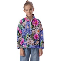 Bountiful Watercolor Flowers Kids  Half Zip Hoodie by GardenOfOphir