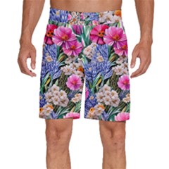 Bountiful Watercolor Flowers Men s Beach Shorts by GardenOfOphir