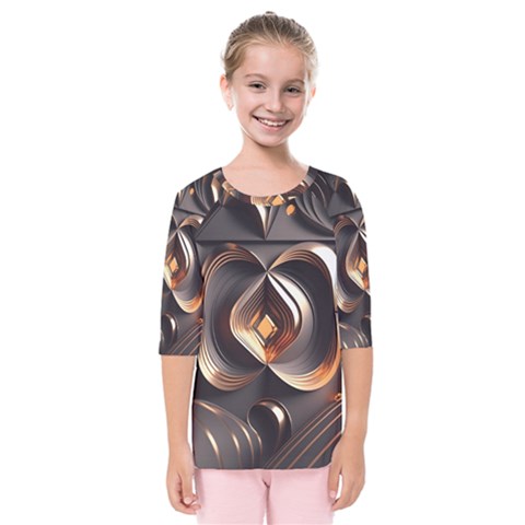 Ai Generated Swirls Space Design Fractal Light 3d Pattern Kids  Quarter Sleeve Raglan Tee by Ravend