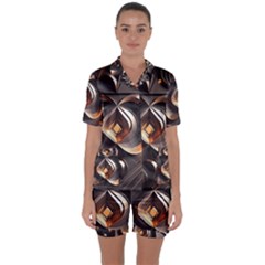 Ai Generated Swirls Space Design Fractal Light 3d Pattern Satin Short Sleeve Pajamas Set by Ravend