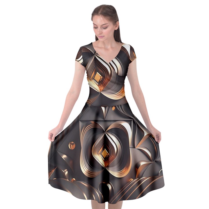 Ai Generated Swirls Space Design Fractal Light 3d Pattern Cap Sleeve Wrap Front Dress