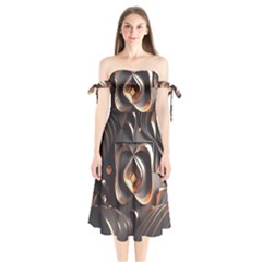 Ai Generated Swirls Space Design Fractal Light 3d Pattern Shoulder Tie Bardot Midi Dress by Ravend