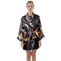 Ai Generated Swirls Space Design Fractal Light 3d Pattern Long Sleeve Satin Kimono by Ravend