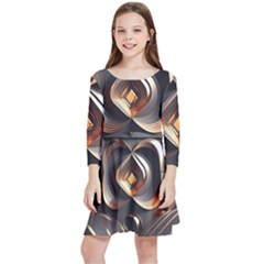 Ai Generated Swirls Space Design Fractal Light 3d Pattern Kids  Quarter Sleeve Skater Dress by Ravend