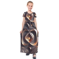 Ai Generated Swirls Space Design Fractal Light 3d Pattern Kids  Short Sleeve Maxi Dress by Ravend