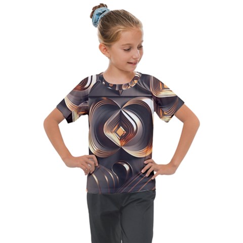 Ai Generated Swirls Space Design Fractal Light 3d Pattern Kids  Mesh Piece Tee by Ravend