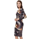 Ai Generated Swirls Space Design Fractal Light 3d Pattern Long Sleeve V-Neck Bodycon Dress  View2