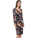 Ai Generated Swirls Space Design Fractal Light 3d Pattern Long Sleeve V-Neck Bodycon Dress  View3