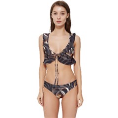 Ai Generated Swirls Space Design Fractal Light 3d Pattern Low Cut Ruffle Edge Bikini Set by Ravend