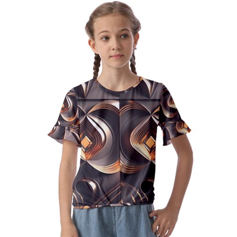 Ai Generated Swirls Space Design Fractal Light 3d Pattern Kids  Cuff Sleeve Scrunch Bottom Tee by Ravend