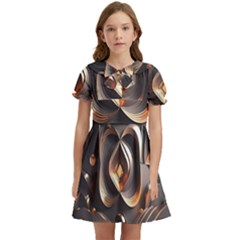 Ai Generated Swirls Space Design Fractal Light 3d Pattern Kids  Bow Tie Puff Sleeve Dress by Ravend