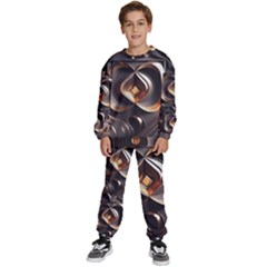 Ai Generated Swirls Space Design Fractal Light 3d Pattern Kids  Sweatshirt Set by Ravend