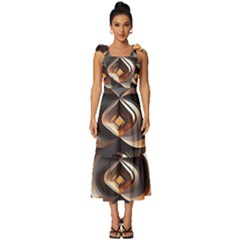 Ai Generated Swirls Space Design Fractal Light 3d Pattern Tie-strap Tiered Midi Chiffon Dress by Ravend