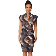 Ai Generated Swirls Space Design Fractal Light 3d Pattern Vintage Frill Sleeve V-neck Bodycon Dress by Ravend