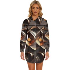 Ai Generated Swirls Space Design Fractal Light 3d Pattern Womens Long Sleeve Shirt Dress