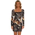 Ai Generated Swirls Space Design Fractal Light 3d Pattern Long Sleeve Square Neck Bodycon Velvet Dress View1