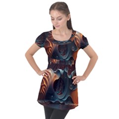 Ai Generated Space Design Fractal Light Motion Puff Sleeve Tunic Top by Ravend