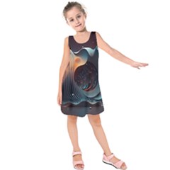 Ai Generated Space Design Fractal Light Motion Kids  Sleeveless Dress by Ravend