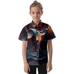 Ai Generated Space Design Fractal Light Motion Kids  Short Sleeve Shirt by Ravend