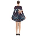 Ai Generated Space Design Fractal Light Motion Long Sleeve Velvet V-neck Dress View2