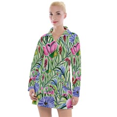 Celestial Watercolor Flower Women s Long Sleeve Casual Dress by GardenOfOphir