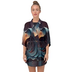 Ai Generated Space Design Fractal Light Motion Half Sleeve Chiffon Kimono by Ravend