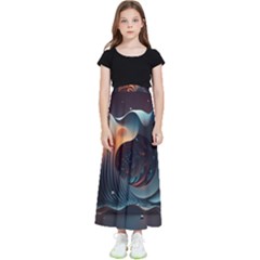 Ai Generated Space Design Fractal Light Motion Kids  Flared Maxi Skirt by Ravend